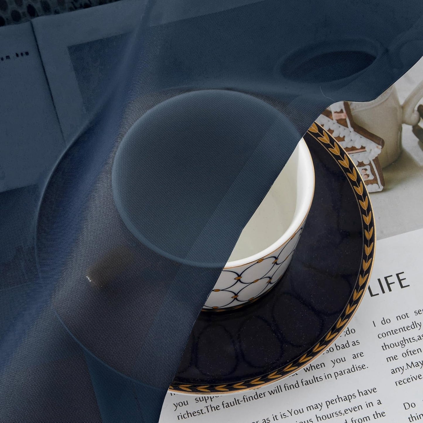 Chyhomenyc Navy Blue Sheer Curtains 78 Inches Long 2 Panels Set for Living Room, Light Filtering Voile Lightweight Bedroom Curtains, Rod Pocket Solid Window Treatment Drapes, Each 42W x 78L