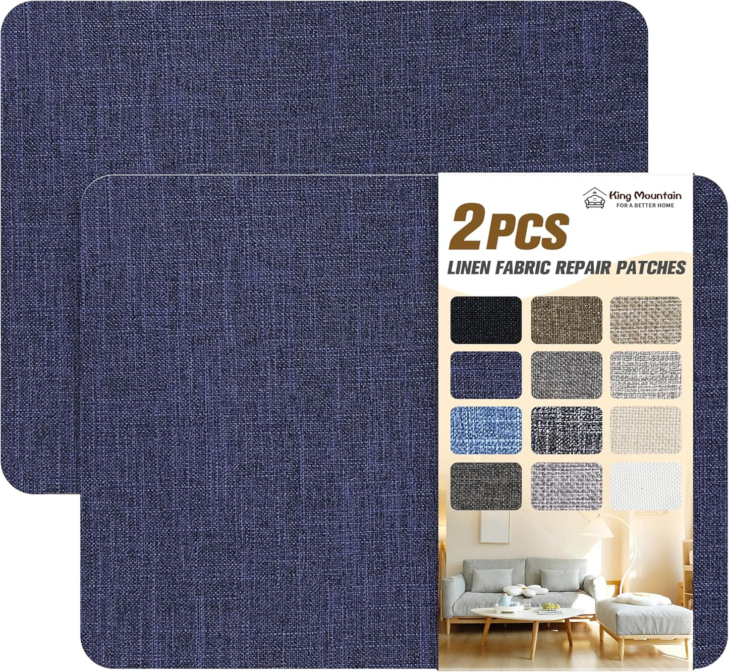 KING MOUNTAIN Fine Linen Repair Patches, Self-Adhesive Linen Fabric Patches, 8X11 inch 2 PCS, Multi Color, Can be Used for Linen Sofa Repair and Linen Clothes Repair(8" x 11"-2PCS, Dark Blue 1.0)