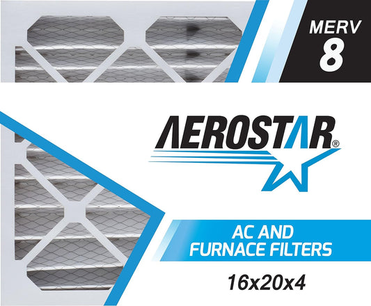 Aerostar 16x20x4 MERV 8 - 6 Count - Pleated HVAC, Furnace & Air Conditioner Filters - Removes Dust, Lint, Mold & Allergy-Causing Pollen
