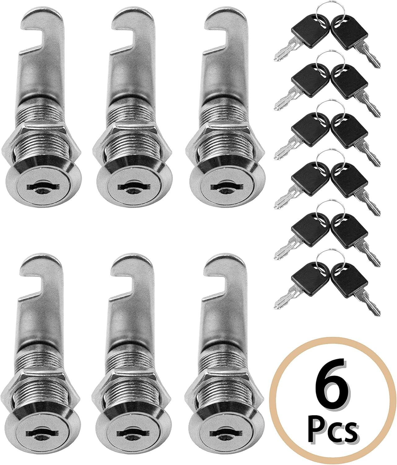 MoHern Cabinet Locks, 6 Pcs Keyed Alike 1-1/8 Inch (30mm) Cylinder Locks, Zinc Alloy Cam Lock with Keys for Cabinet, Drawer, RV and More