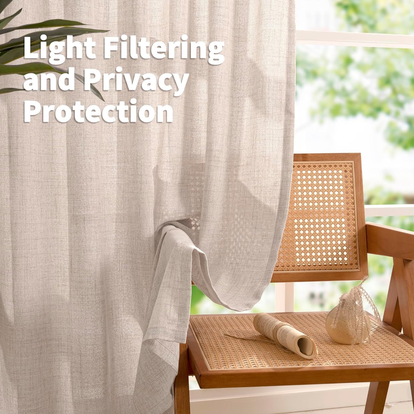 YoungsTex Natural Linen Curtains 72 Inch Length for Living Room Pinch Pleated Light Filtering Textured Window Drapes for Bedroom Home Office Privacy Back Tab, 2 Panels, 40 X 72 Inch