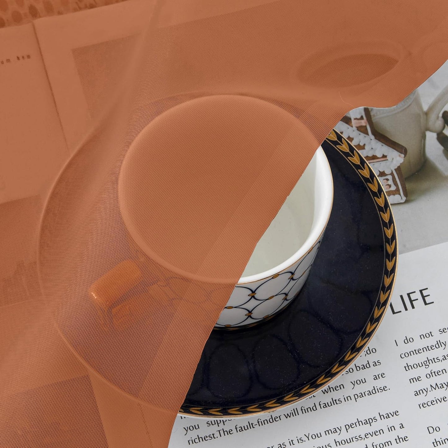 Chyhomenyc Orange Sheer Curtains 36 inch Length 2 Panels, Light Filtering Voile Rod Pocket Short Window Curtians for Bathroom Living Room Farmhouse Small Windows, 42Wx36L inches