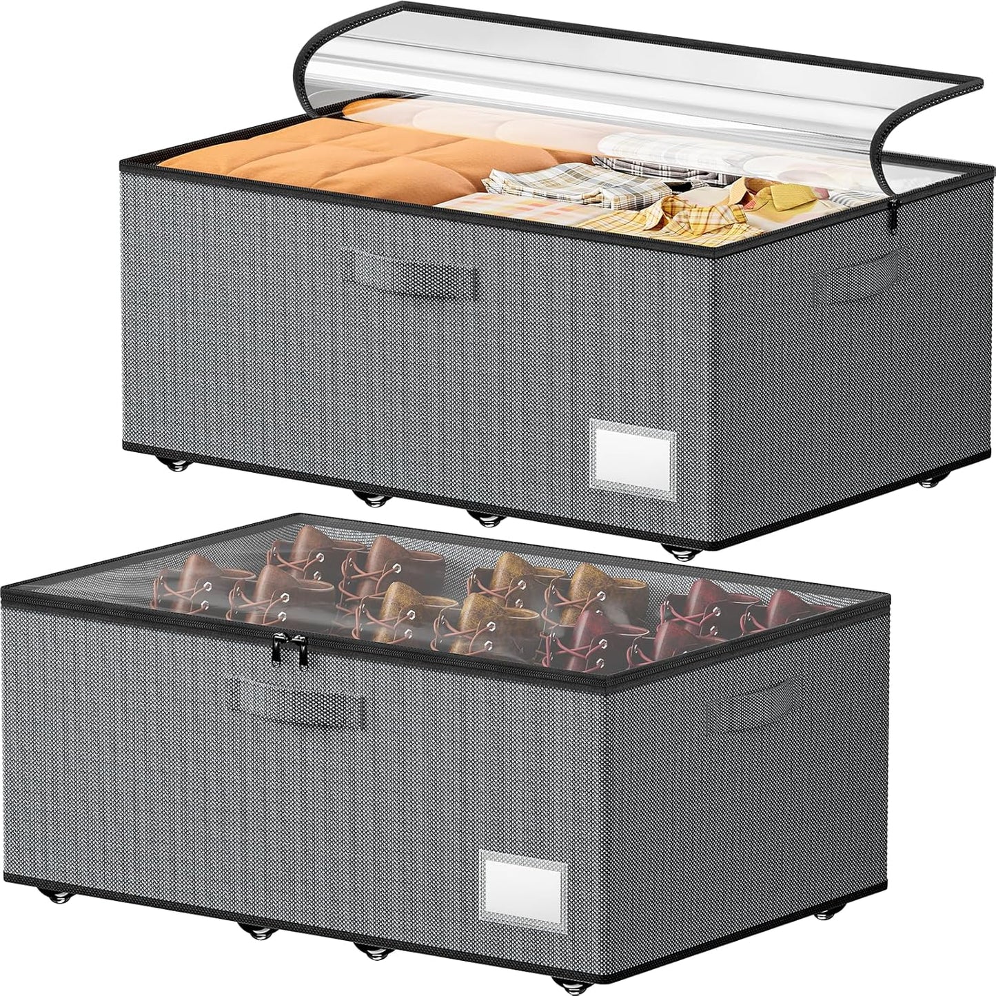 Underbed Storage with Wheels, 2 Pack Under Bed Storage Containers with Clear Lids, No Assembly Required 10.1 inch Rolling Under Bed Storage for Clothes, Grey