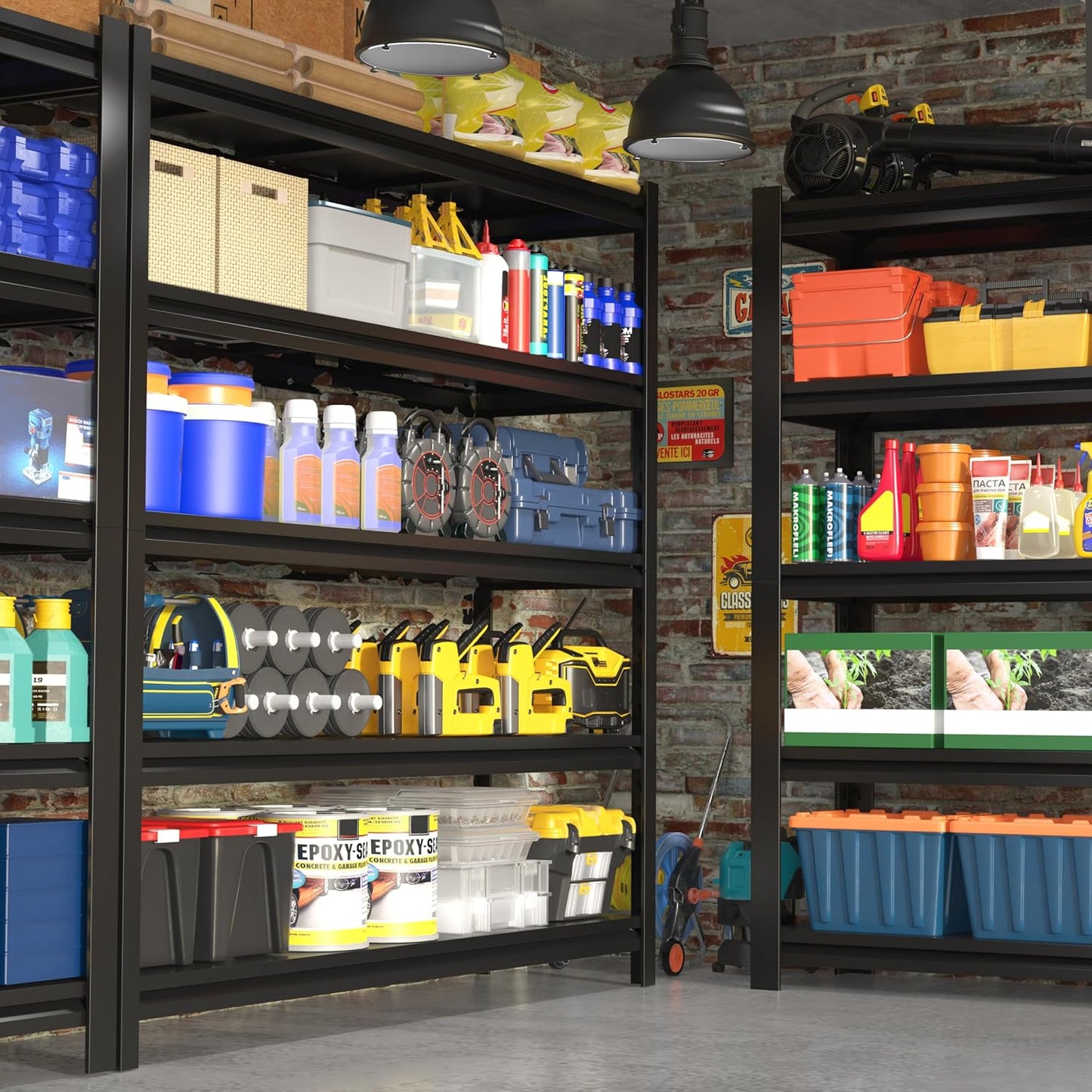 84“H Garage Shelving Heavy Duty Storage Shelves 3000 LBS Adjustable 5 Tier Metal Shelving Uints and Storage for Garage, Warehouse, Commercial, 48" W x 24" D x 84" H