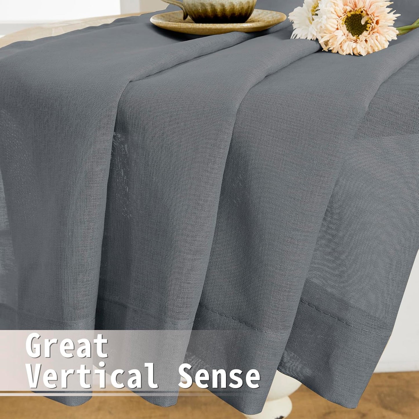 Tollpiz Sheer Door Curtains Closet Linen Textured Curtains Sheer Doorway Light Filtering Voile Rod French Door Pocket Curtain Patio Glass Door, 25 x 72 inches Long, Dark Grey, Set of 1 Panel