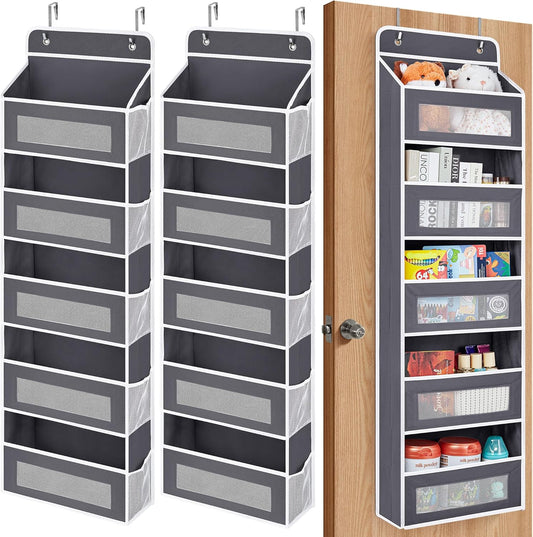 JARLINK 2 Pack Over The Door Organizer, 5 Shelf Door Hanging Organizer with 5 Large Pockets, 44 lbs Weight Capacity Hanging Storage for Bathroom, Bedroom, Nursery, RV, Pantry (Dark Grey)