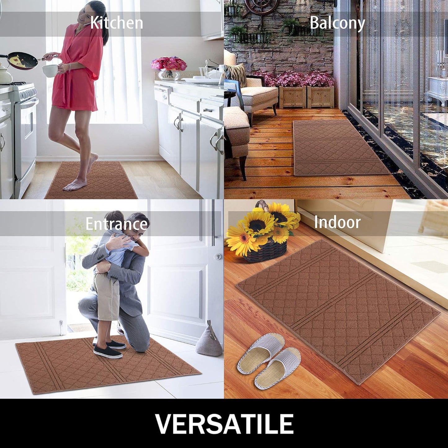 REFETONE Indoor Doormat, Front Back Door Mat 32"x48" Absorbent Rubber Backing Non Slip Door Mats, Low-Profile Resist Dirt Rugs, Machine Washable Door Rug Inside Floor Mat for Entryway, Chocolate
