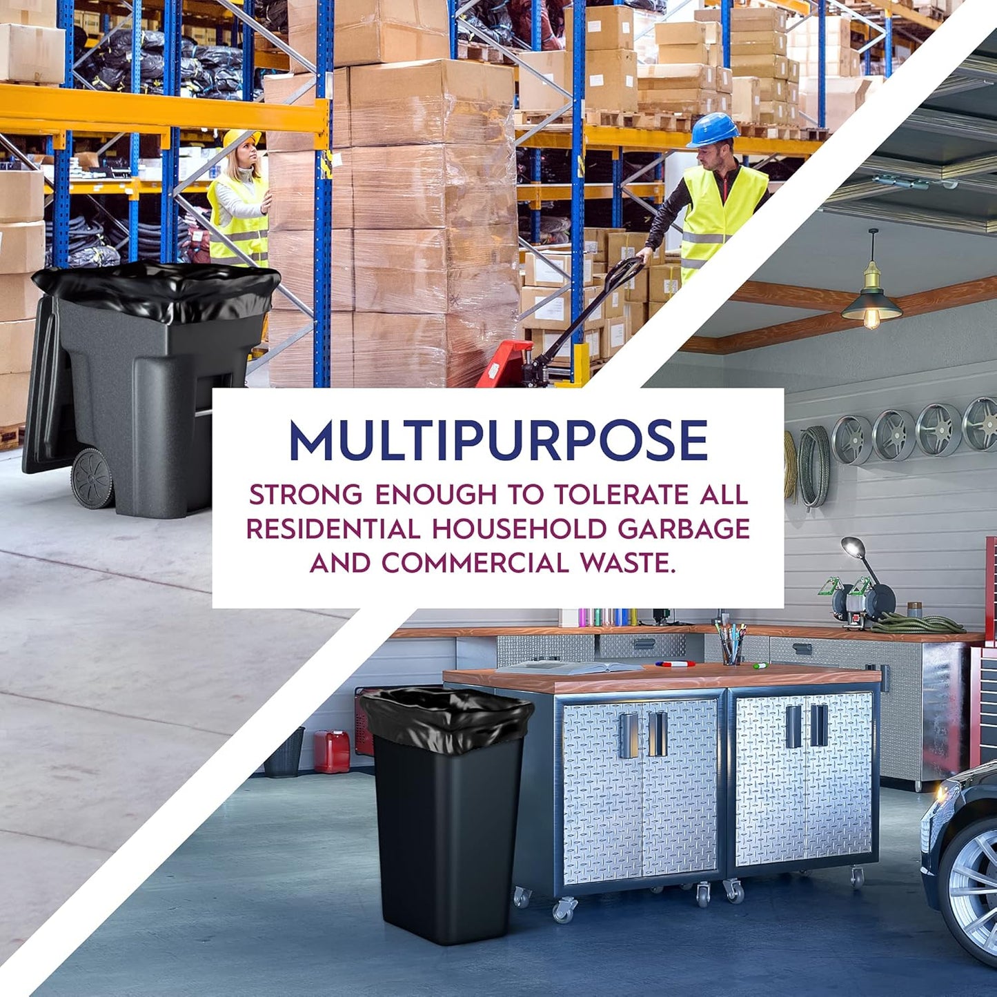 Ox Plastics 60 Gallon Trash Can Liners Bags - 50 Count Capacity & 2mil Thick Extra Heavy Duty Strength -Large Garbage, Leak-Proof & Durable Bag Black