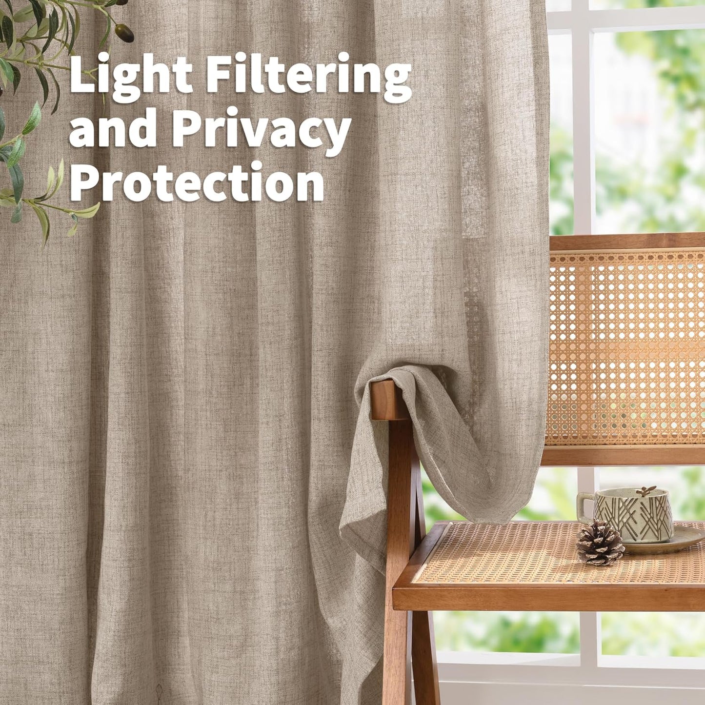 YoungsTex Oatmeal Linen Curtains 36 Inch Length for Short Kitchen Window, Textured Small Drapes Light Filtering for Cafe Bedroom Bathroom Back Tab, 2 Panels, 40 X 36 Inch