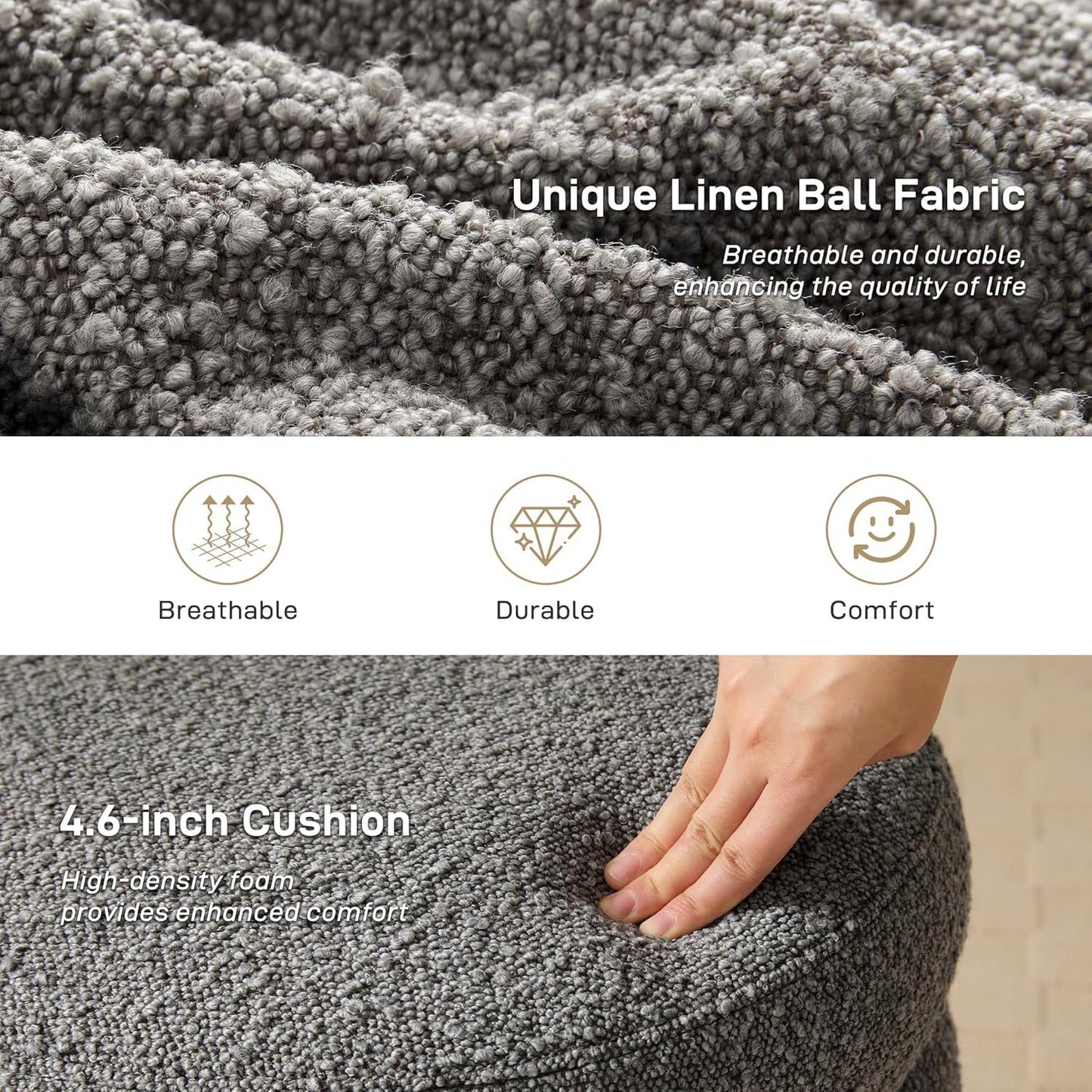 Round Ottoman with Storage Boucle Ottoman Stool Removable Lid for Living Room Modern Upholstered Vanity Storage Stool Foot Rest Bedroom Dorm Gifts Set of 2 (Grey)