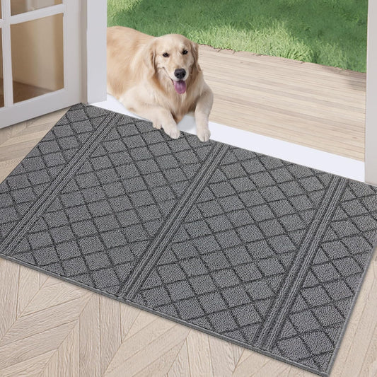 REFETONE Indoor Doormat, Front Back Door Mat 20"x32" Absorbent Rubber Backing Non Slip Door Mats, Low-Profile Resist Dirt Entrance Rugs, Machine Washable Door Rug Inside Floor Mat for Entryway, Grey
