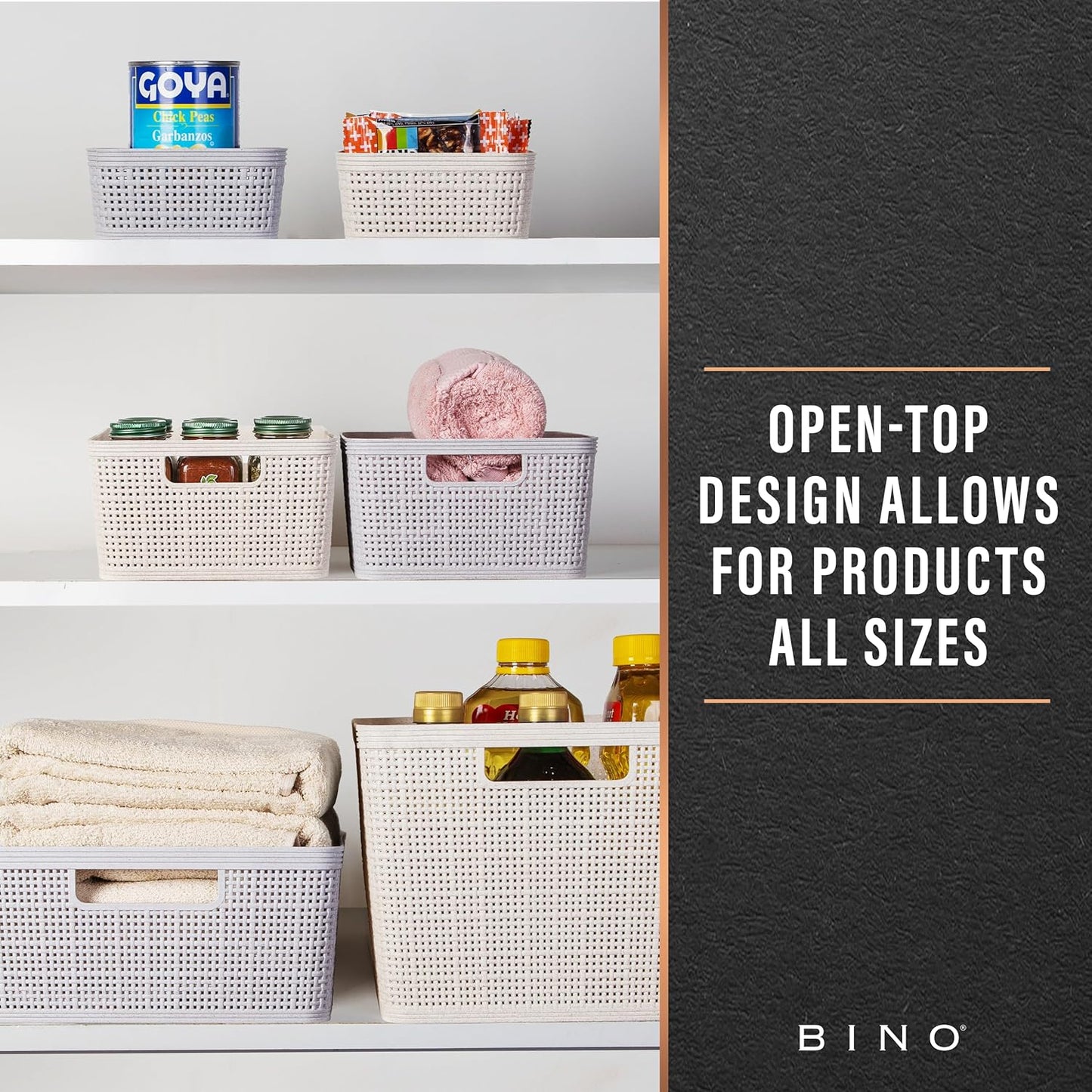 BINO Woven Plastic Basket | Large (Natural), 3-Pack | THE JUTE COLLECTION | Home Organization, Space-Saving Storage, Stylish Design | Plastic Storage Basket