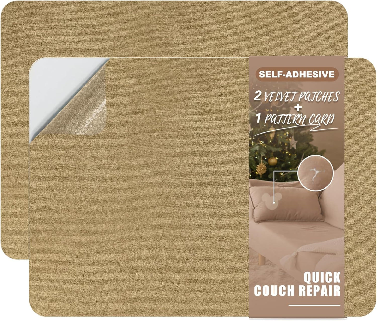 Azobur Fabric Couch Repair Patch 8.3 x 11 inches,Self-Adhesive Fabric Repair Patch for Furniture,Handbag,Sofa,Car Seats-(Light Brown)