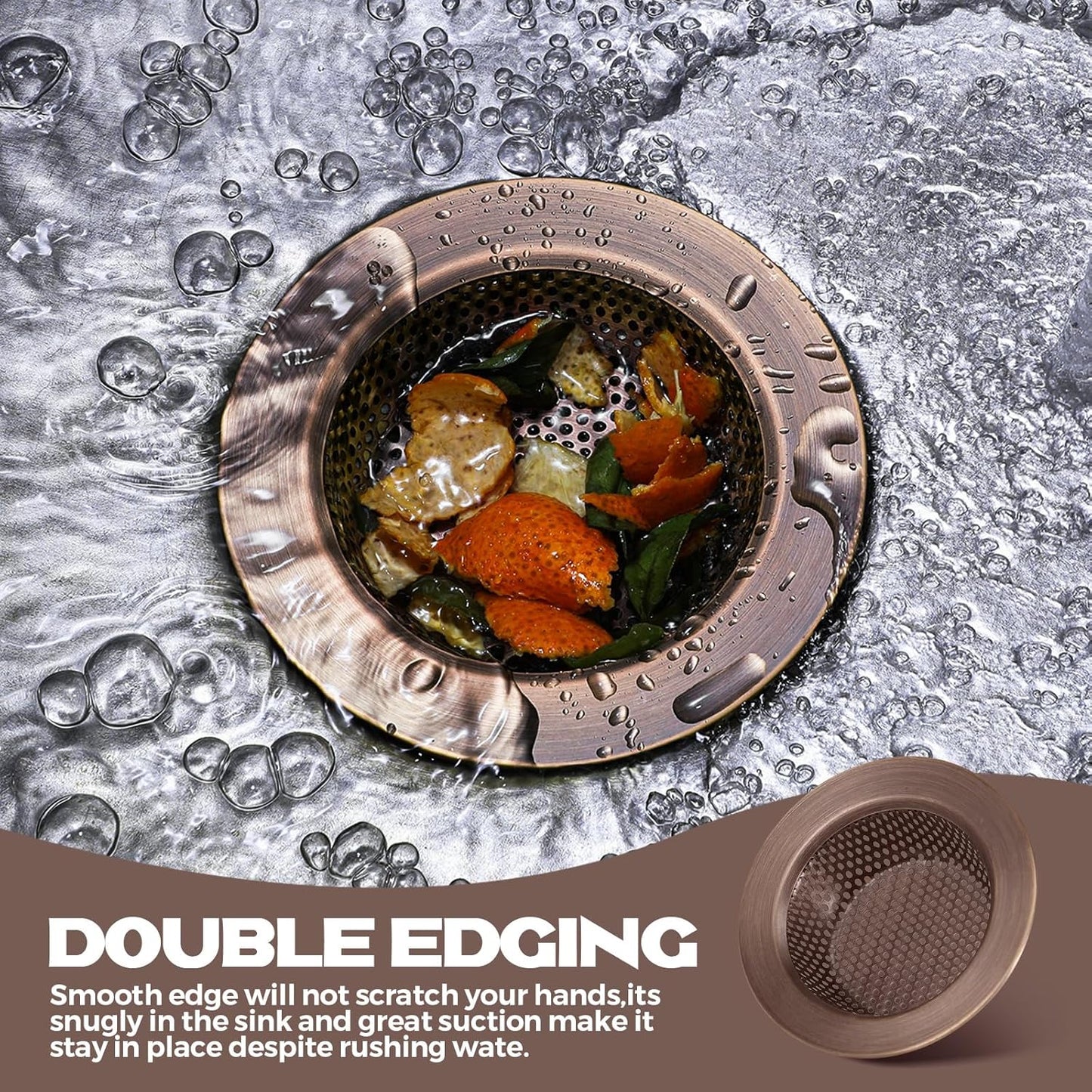 Retisee 2 Pcs Sink Strainer Stainless Steel Kitchen Sink Drain Strainer Basket Cover Mesh Hair Food Catcher, Large Wide Rim of 4.4 Diameter(Red Bronze)