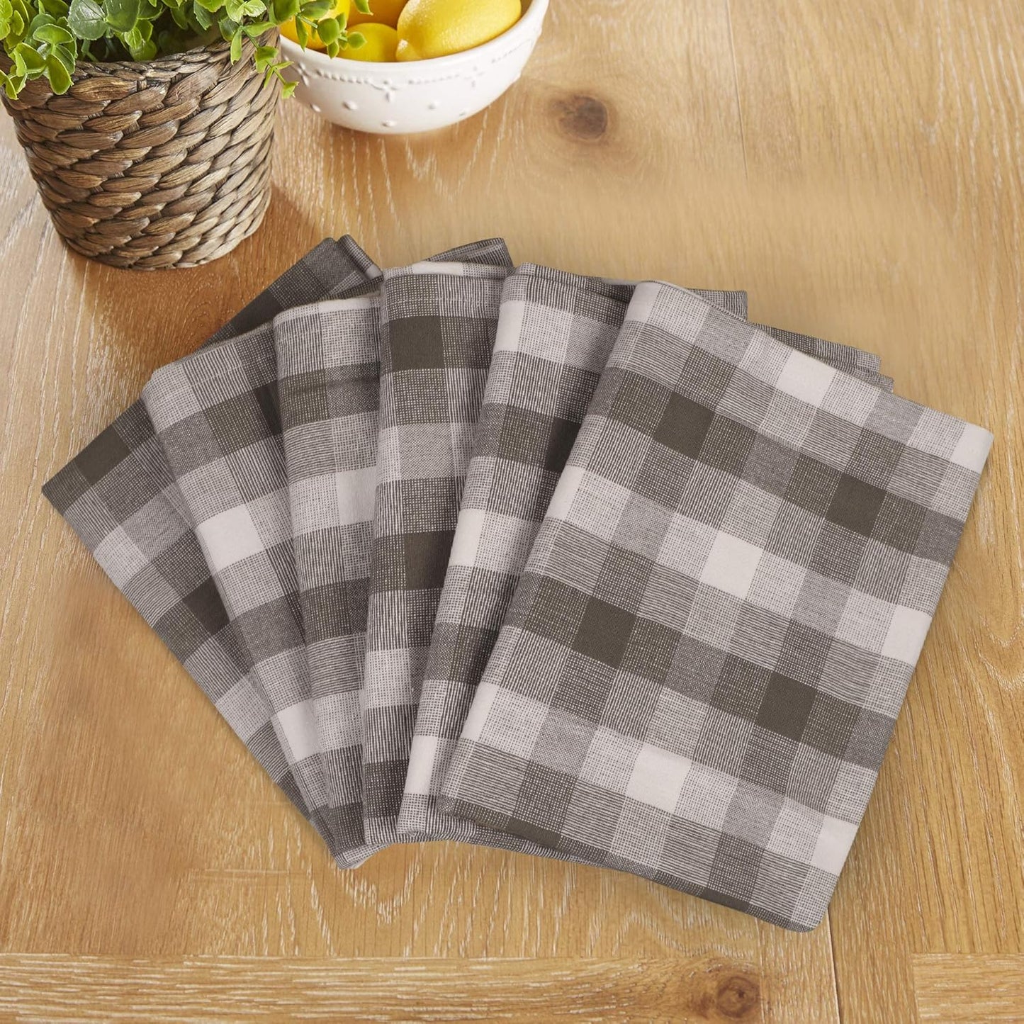 Kitchen Towels Set of 6 Soft Premium Cotton Highly Absorbent Dish Towels 20X30 Inches, Washable & Reusable Tea Towel, Quick Drying Dish Cloths for Cleaning Dishes - Gray/White, Checks