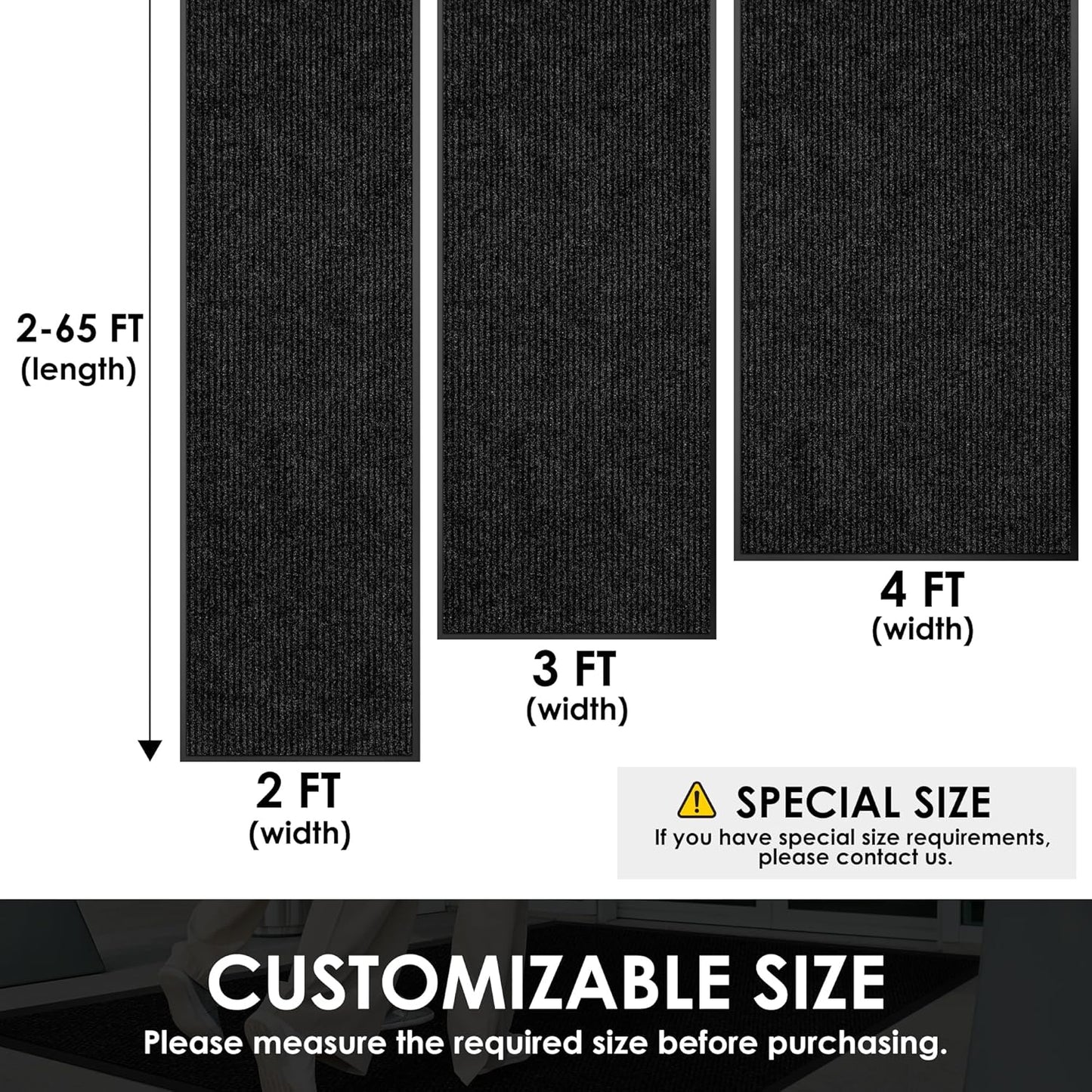 2′ x 24′ Front Door Mat Indoor Outdoor Entrance, Commercial Floor Mat Heavy Duty Dirt Trapper Entryway Doormat, Custom Size Non Slip Rubber Backing Welcome mat, Door Mat for High Traffic Area