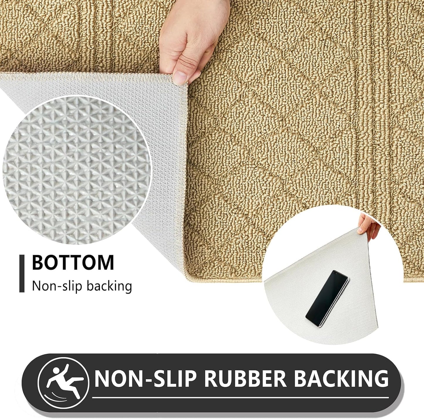 REFETONE Indoor Doormat, Front Back Door Mat 24"x36" Absorbent Rubber Backing Non Slip Door Mats, Low-Profile Resist Dirt Entrance Rugs, Machine Washable Door Rug Inside Floor Mat for Entryway, Beige