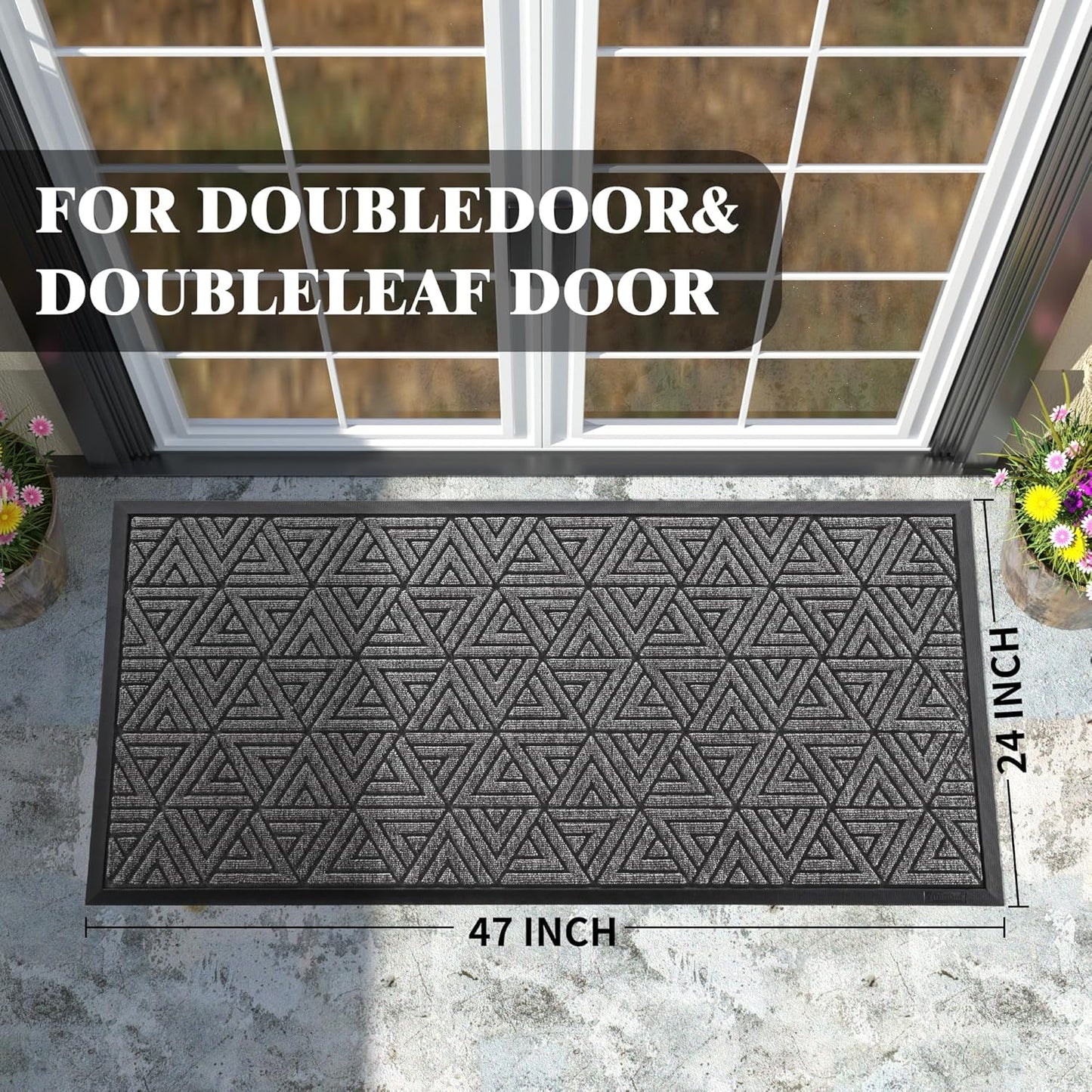 Yimobra Large Door Mat 47x24, All-Weather Waterproof Non-Slip Welcome Matt Outdoor, Heavy Duty Non Slip Doormat for Entryway for Patio and Garage Indoor, Easy Clean, Mix Grey