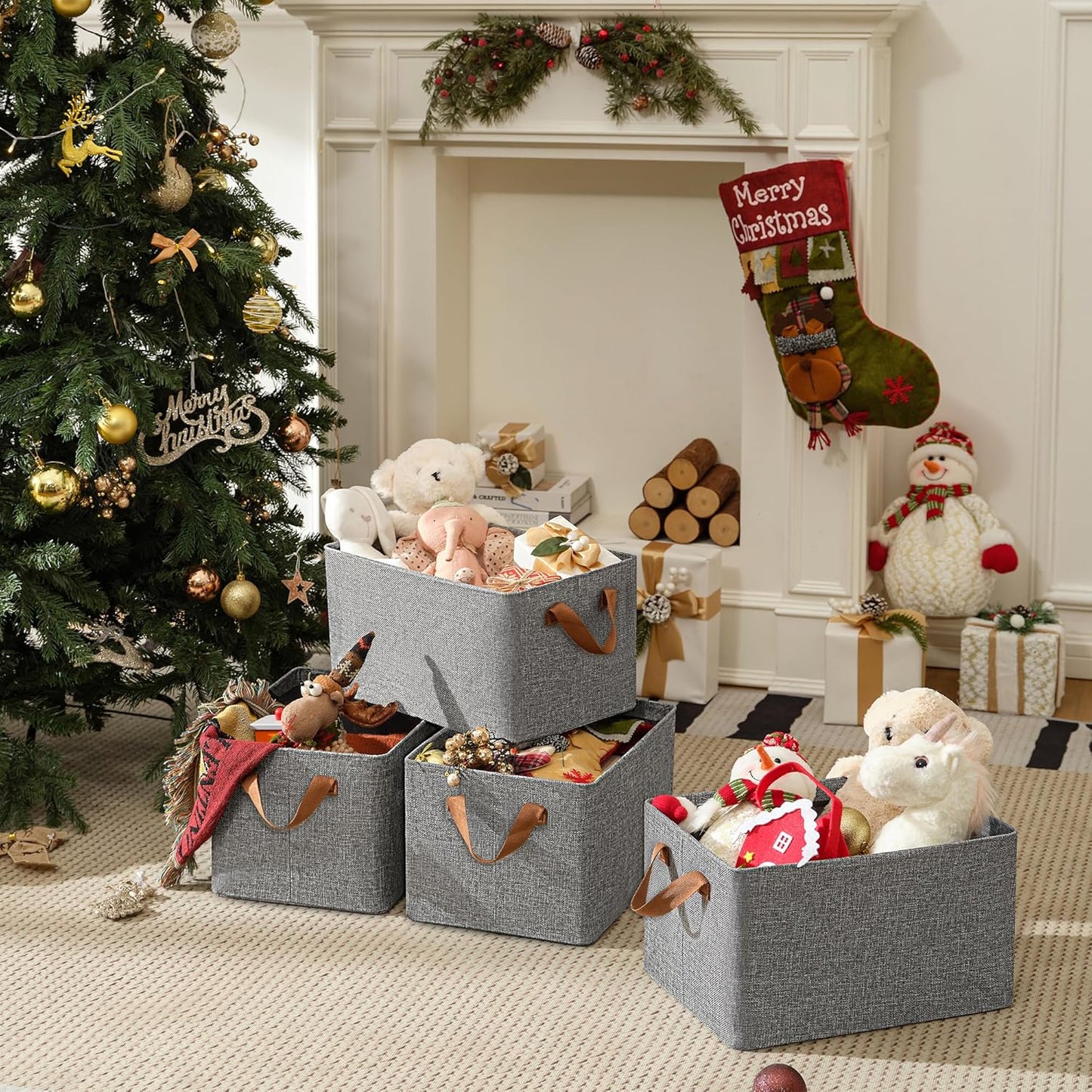 GRANNY SAYS Closet Storage Baskets, Collapsible Fabric Storage Bins with Metal Frame, Clothes Organizer Bins, Large Baskets for Shelves, Gray, 4-Pack