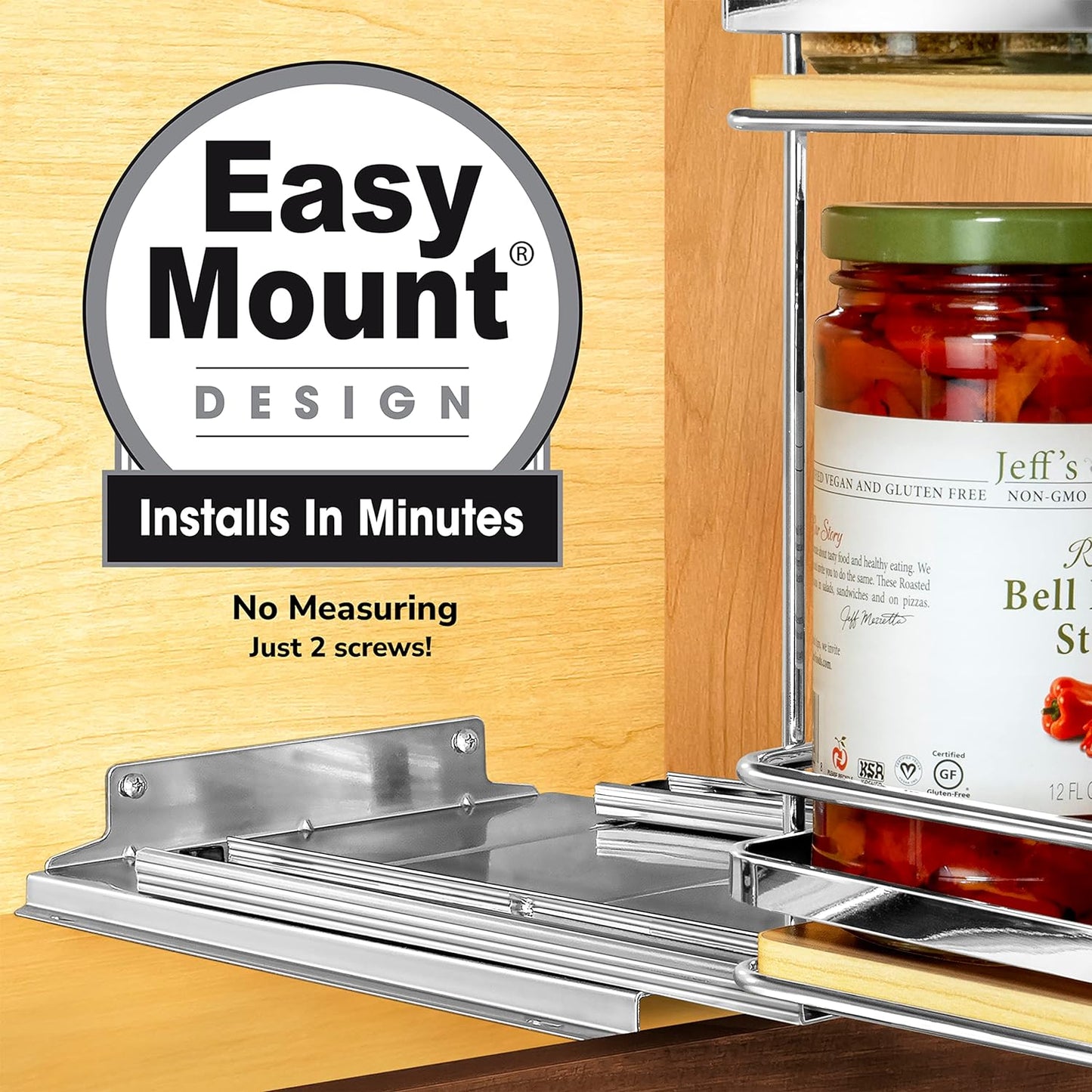 LYNK PROFESSIONAL® Élite™ Pull Out Spice Rack Organizer for Inside Kitchen Cabinets - 10-1/4 inch Wide - Slide Out Drawer – Wood/Chrome Sliding Spice Cabinet Organization Shelf Racks - 2 Tier