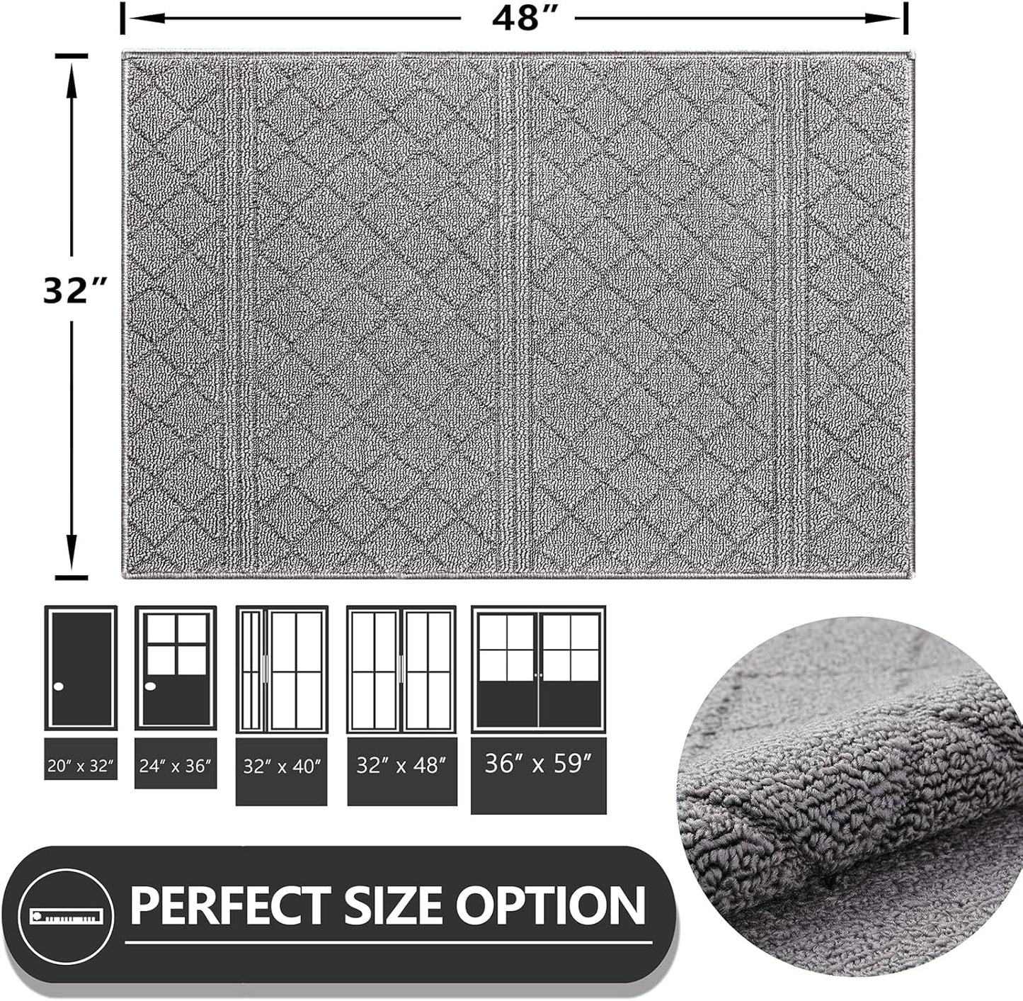 REFETONE Indoor Doormat, Front Back Door Mat 32"x48" Absorbent Rubber Backing Non Slip Door Mats, Low-Profile Resist Dirt Rugs, Machine Washable Door Rug Inside Floor Mat for Entryway, Light Grey