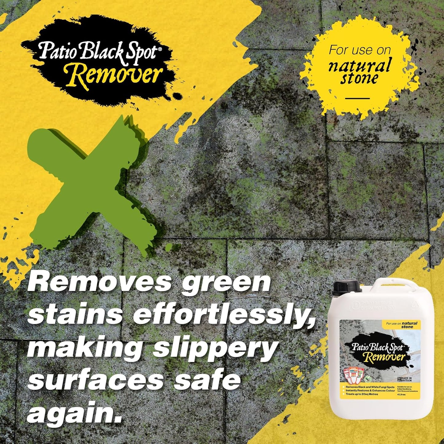 Remover - for All Stone Type - Restore Natural Colour - Removes Staining Caused by Black Lichen, Green Algae and White Fungi - Biodegradable and Acid-Free - 4 L