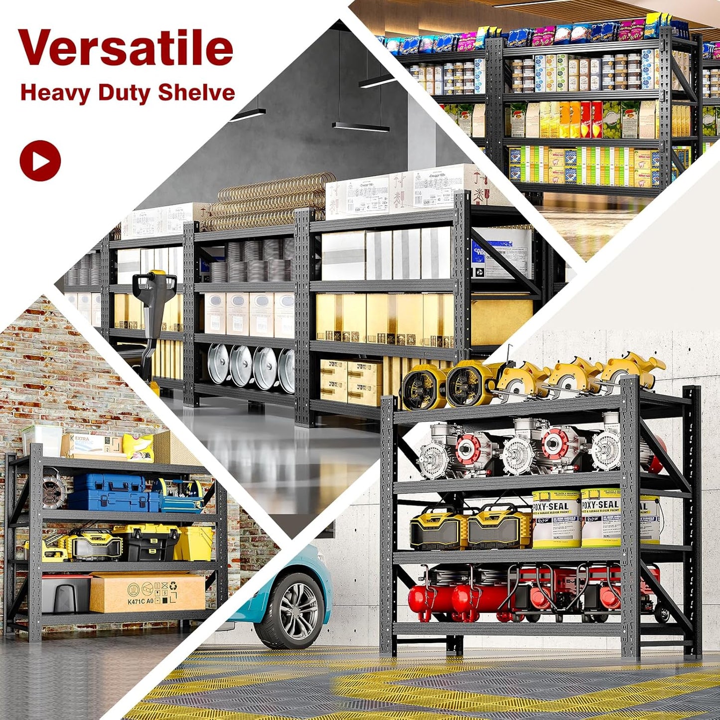 3000LBS Metal Steel Storage Shelves - 40" W Black 4 Tier Heavy Duty Rack Commercial Industrial Shelving with Adjustable Shelf for Basement Garage Warehouse - 40" W x 19.5" D x 59.5" H