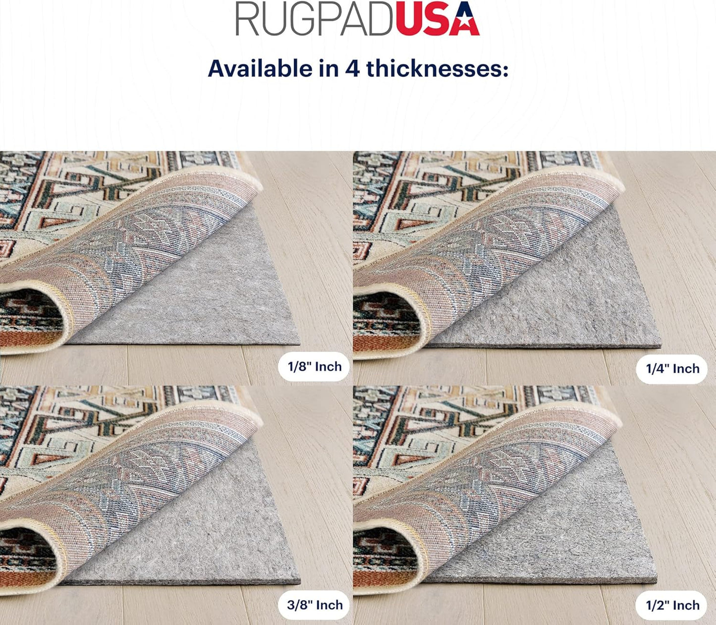 RUGPADUSA - Dual Surface - 10'x14' - 3/8" Thick - Felt + Rubber - Enhanced Non-Slip Rug Pad - Adds Comfort and Protection - for Hard Surface Floors