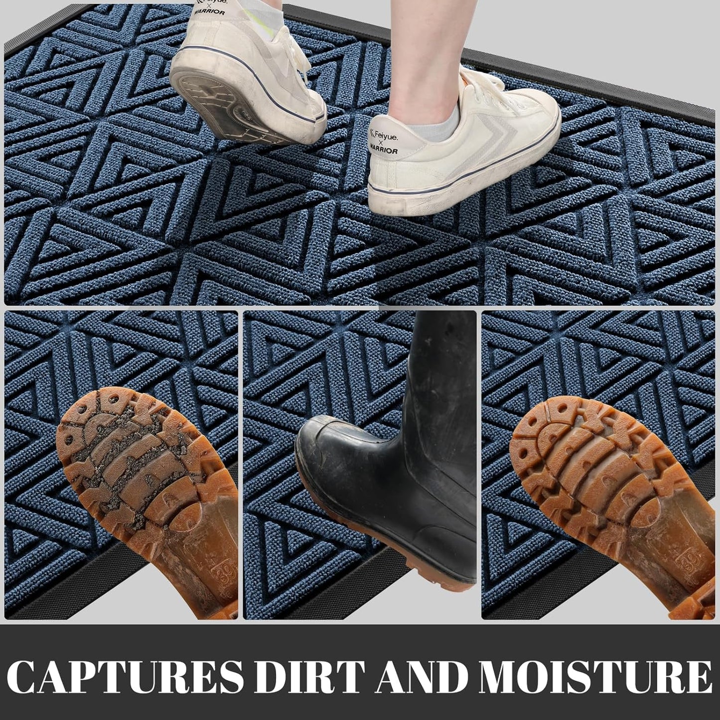 Yimobra Large Door Mat 36x24, All-Weather Waterproof Non-Slip Welcome Matt Outdoor, Heavy Duty Non Slip Doormat for Entryway for Patio and Garage Indoor, Easy Clean, Blue