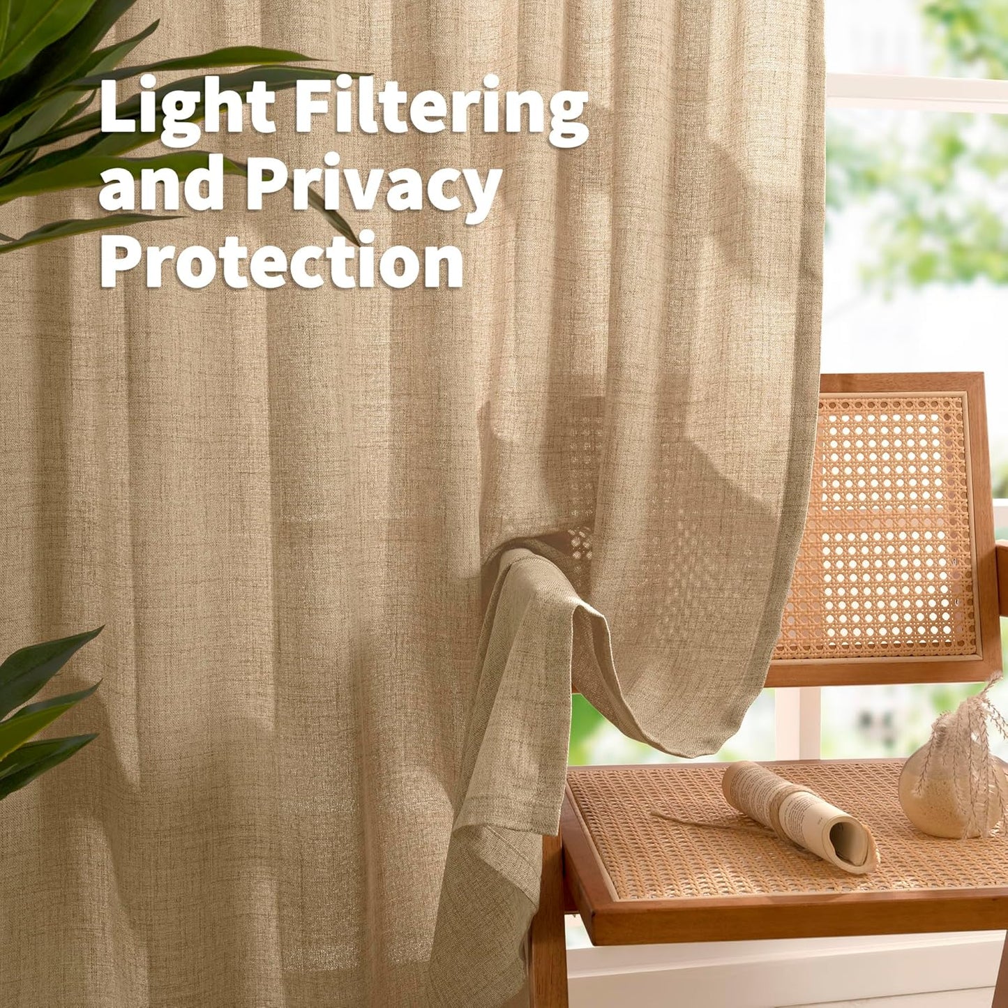 YoungsTex Burlap Linen Semi Sheer Curtains 84 Inch Length for Living Room, Toffee Light Filtering Window Treatments Natural Rustic for Farmhouse Bedroom, 2 Panels, 40 X 84 Inch