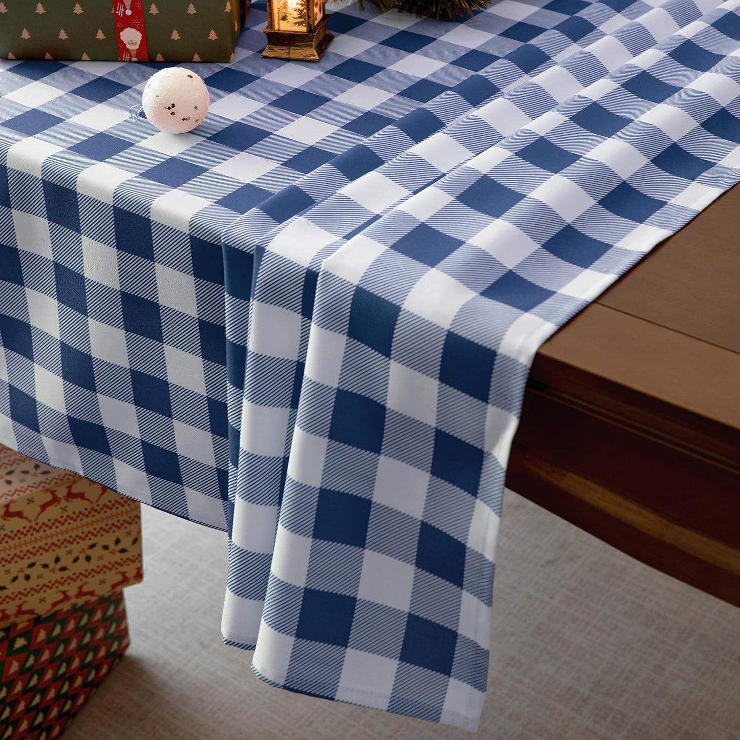 Classic Gingham Tablecloth Fabric - Oblong 58x120 Water Resistant Chequered Pattern Table Cloth for Indoor/Outdoor Use - Tabletop Cover for Birthday, Picnics, Gardens, and Parties