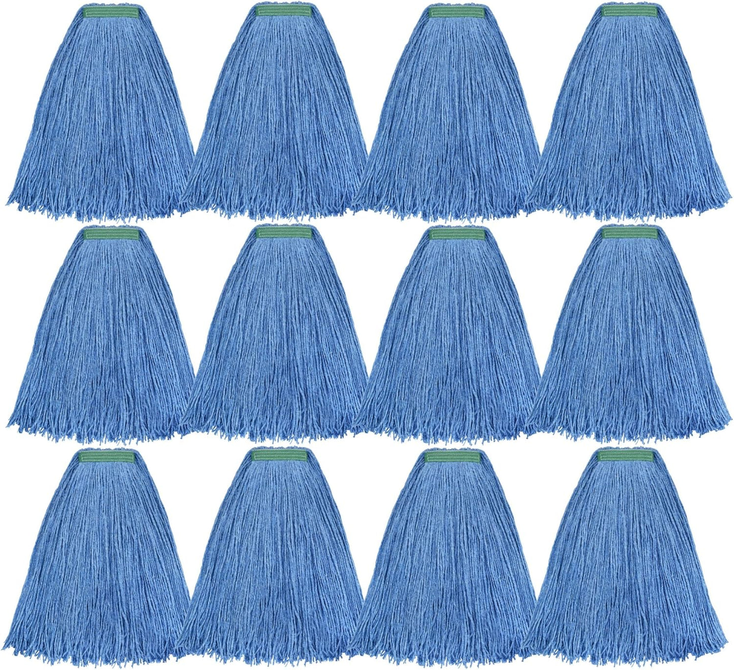 Matthew Cleaning 20oz 12Pack Cotton Floor Mop,Cotton Looped-Open String Heavy Duty String Refills, Universal Headband Blend Material,Mop Head Replacement for Home, Industrial and Commercial Use(Blue)
