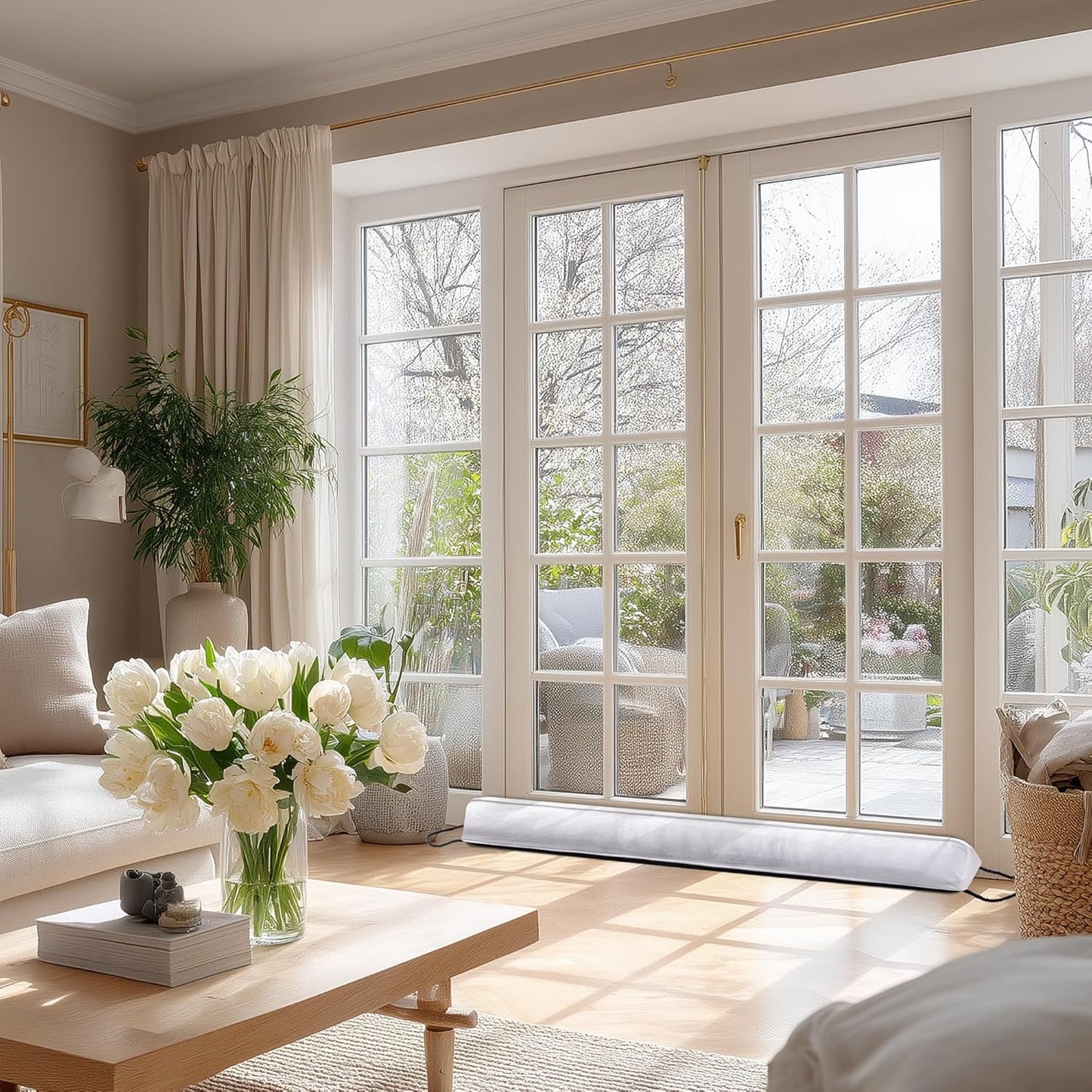 Sunolga 38" Door Draft Stopper Blocks Hot and Cold Air with Removable Washable Cover for Gaps Up to 3", All-Season Seal for Noise, Door Sweep for Bottom of Door and Window, Home Essentials, White