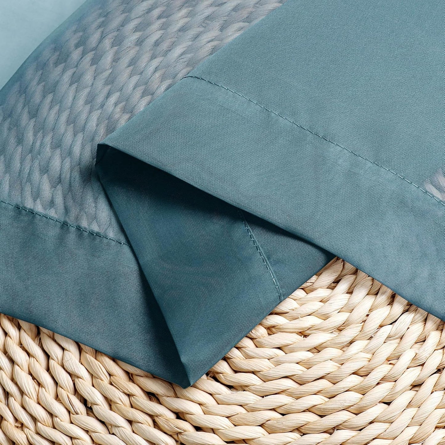 Chyhomenyc Stone Blue Sheer Curtains 45 Inch Long 2 Panels, Light Filtering Rod Pocket Voile Short Curtains Drapes for Living Room Bedroom Small Windows, 42Wx45L Inches