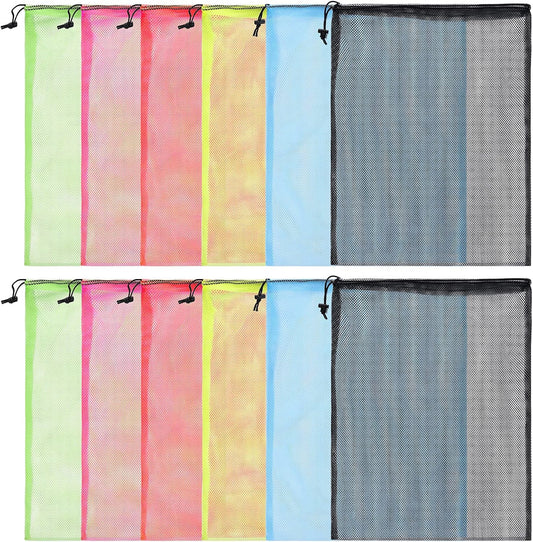 12Pcs Mesh Laundry Drawstring Bag,Nylon Drawstring Gym Bag with Cord Lock Closure 18"X24"