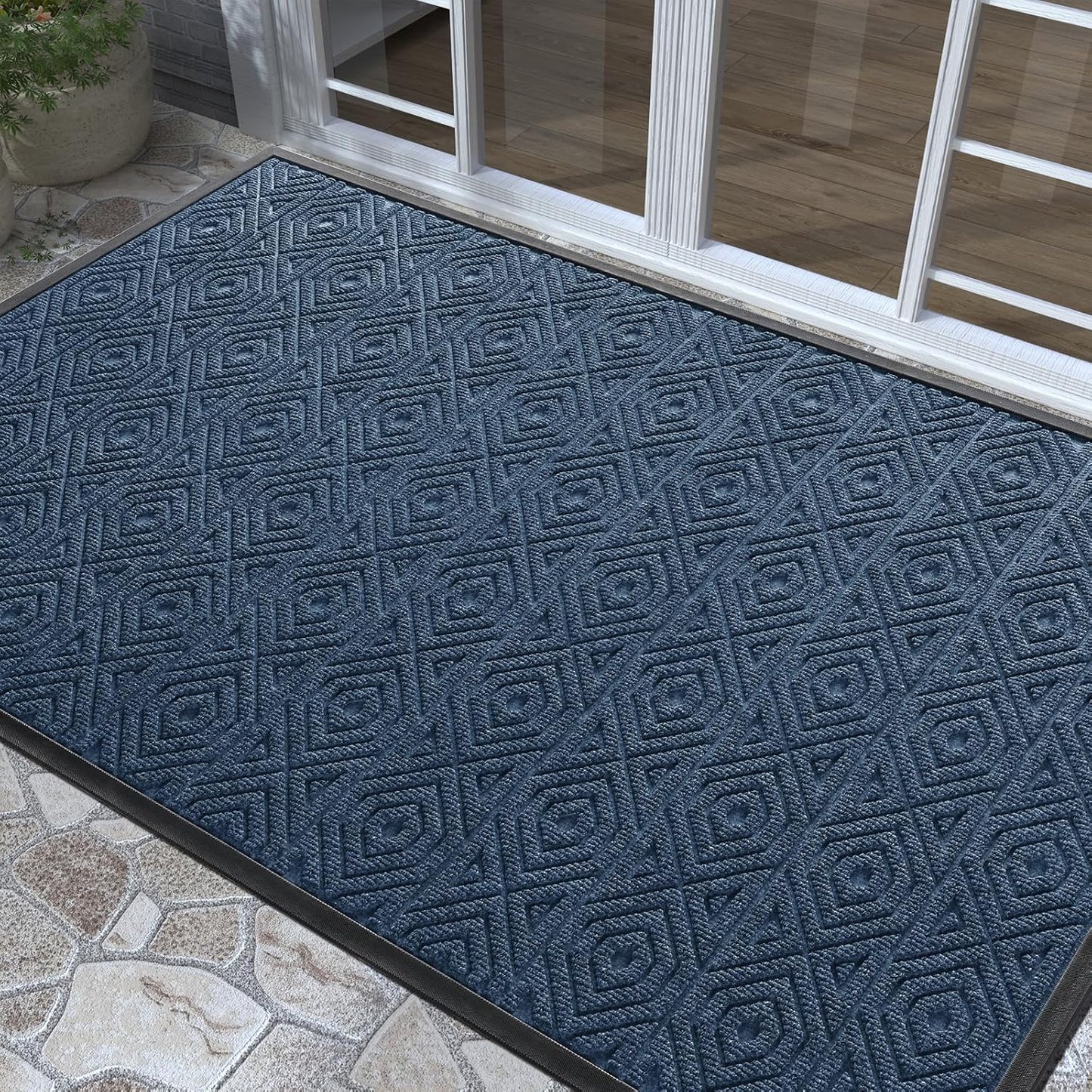 Yimobra Door Mat, Outdoor Indoor Entrance Welcome Mat, Heavy Entry Front Door Mat, Stain & Fade Resistant, Low Profile, Sturdy Rubber, Easy Clean Patio Floor Mat, Waterproof, 60 x 36,Blue