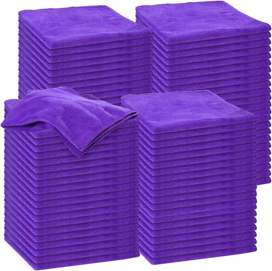 Nuenen Microfiber Cleaning Cloths for Cars 16 x 16 Inch Ultra Absorbent Car Towels Drying Reusable Cleaning Supplies House Kitchen Window Microfiber Towel(Purple,120 Pcs)