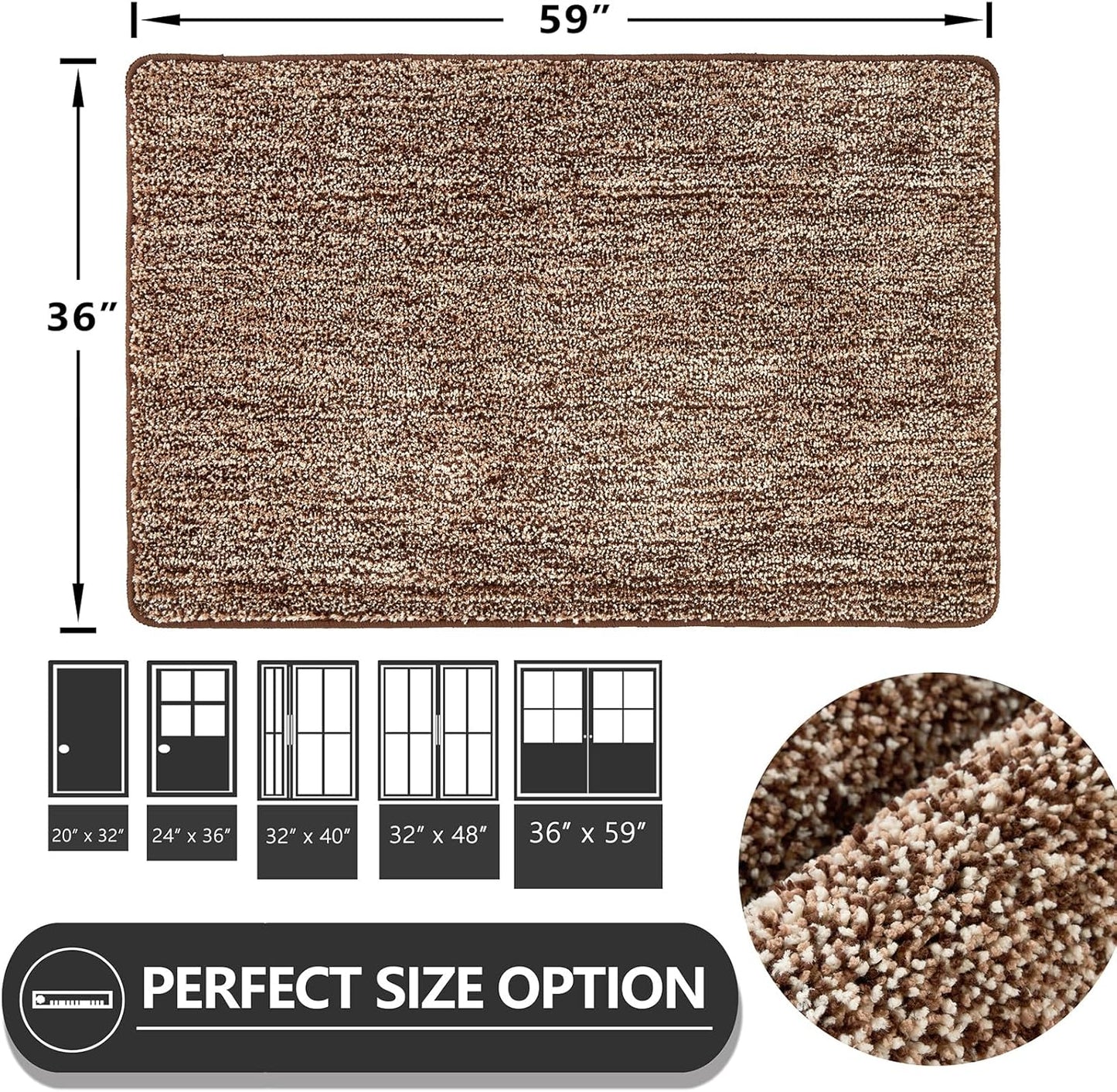 REFETONE Indoor Doormat, Front Door Mat 36"x59" Absorbent Rubber Backing Non Slip Door Mats, Washable Low-Profile Inside Floor Mat Door Rugs for Entryway, Resist Dirt Mud Mat for Dogs, Coffee/Brown