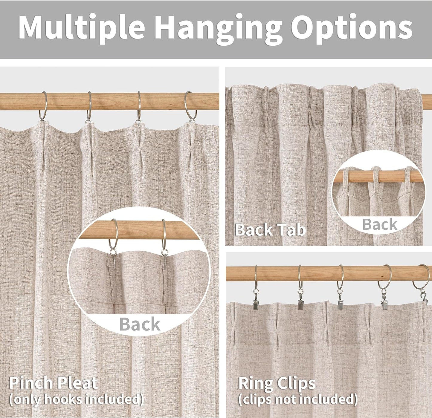 YoungsTex Linen Semi Sheer Curtains 90 Inch Length 2 Panels for Living Room, Light Filtering Textured Drapes Natural Rustic Window Treatments with Pinch Pleated for Living Room Bedroom, 40 X 90 Inch