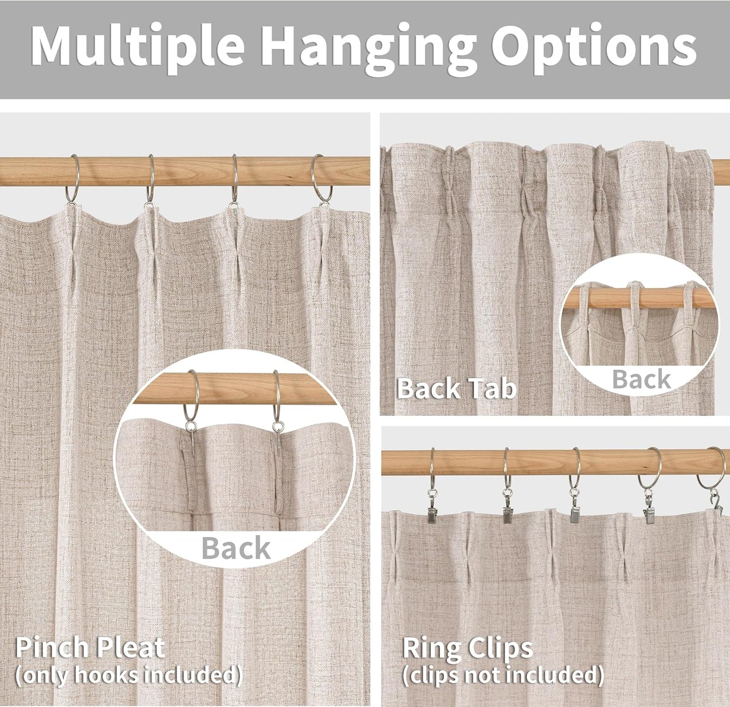 YoungsTex Natural Linen Back Tab Curtains 84 Inch Length 2 Panels - Light Filtering Drapes Rustic Semi Sheer Window Treatments for Living Room Bedroom, 40 X 84 Inch