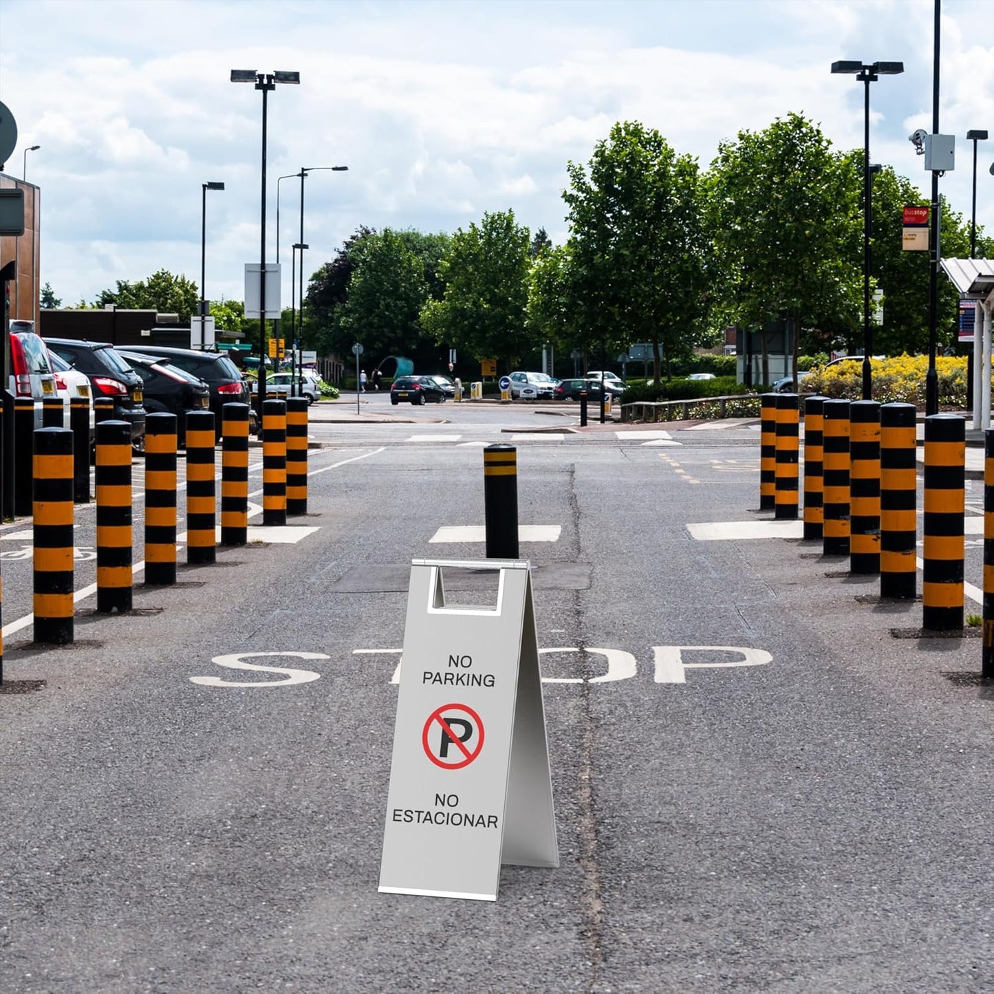 Stainless Steel No Parking Sign Portable Foldable Handle 2-Pack (Silver)