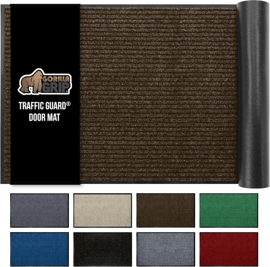 GORILLA GRIP Traffic Guard Door Mat, 60x36, Heavy Duty Welcome Mats, Commercial Office Space Doormat, Waterproof, Fade Resistant, Strong Rubber Backing, Low Profile, Shoe and Boot Scraper, Brown