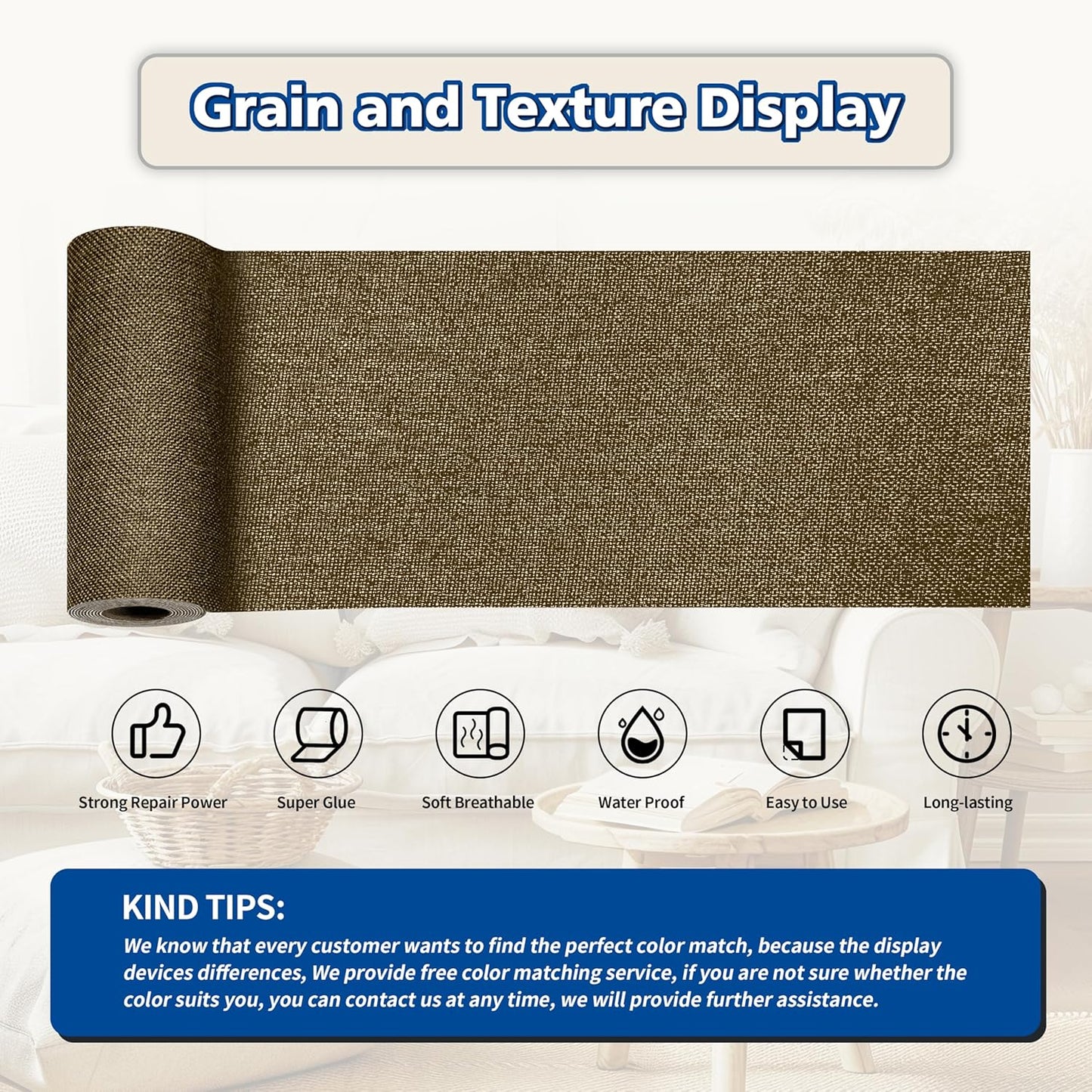 KING MOUNTAIN Linen Repair Patches, Self-Adhesive Fabric Patches, 4 X 63 inch Extra Size, Multi Color, Can be Used for Sofa Repair and Linen Clothes Repair (Dark Brown2.0)