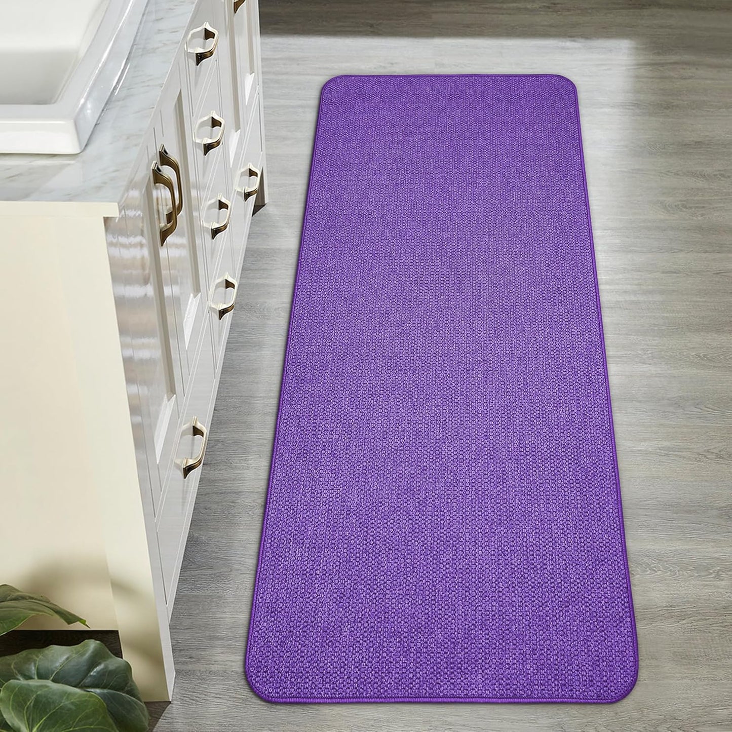 Bath Mat,Ultra Thin Bathroom Runner Rugs,Large Bath Mats for Bathroom,Quick Dry,Non-Slip,Machine Washable,Low Pile,Bath Rug,Shower Outside,Sink,Home Decor Accessories.Purple,1'5"x4'11"（17x59inch）