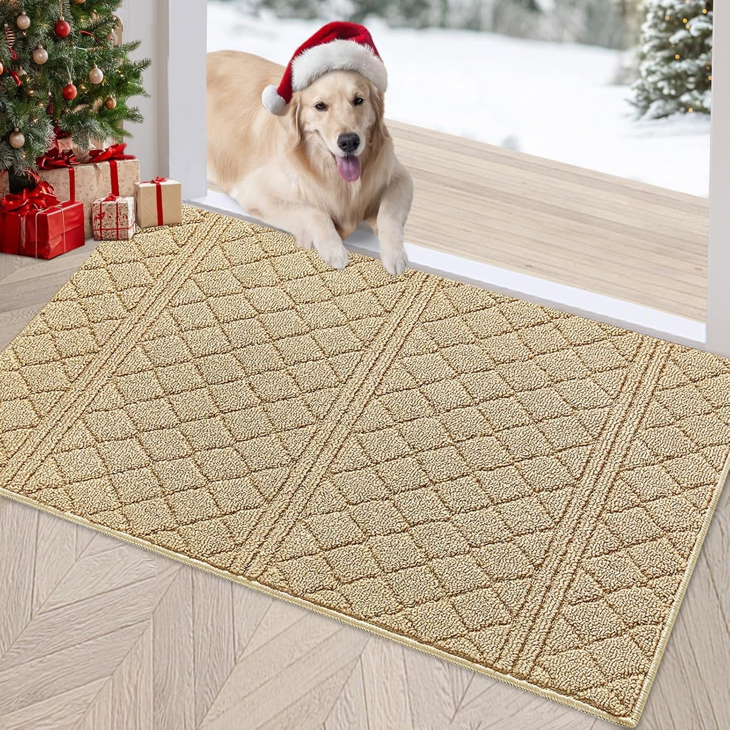REFETONE Indoor Doormat, Front Back Door Mat 20"x32" Absorbent Rubber Backing Non Slip Door Mats, Low-Profile Resist Dirt Entrance Rugs, Machine Washable Door Rug Inside Floor Mat for Entryway, Beige