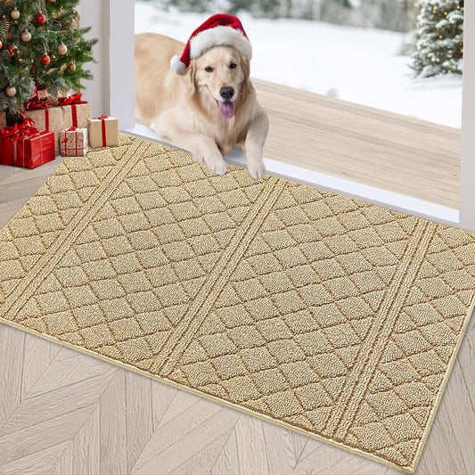 REFETONE Indoor Doormat, Front Back Door Mat 20"x32" Absorbent Rubber Backing Non Slip Door Mats, Low-Profile Resist Dirt Entrance Rugs, Machine Washable Door Rug Inside Floor Mat for Entryway, Beige
