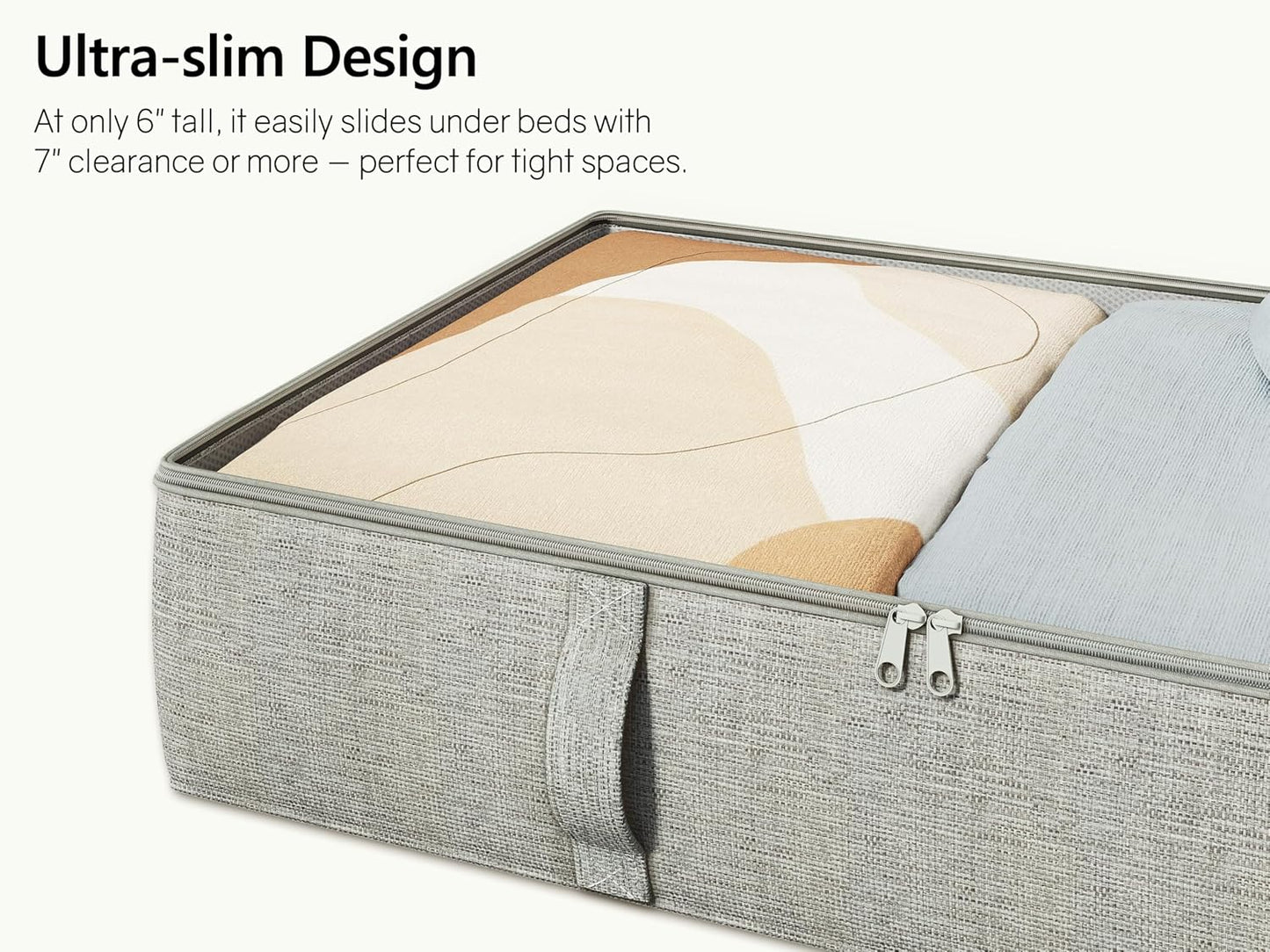 2-Pack Under Bed Storage Containers, 6 Inches Tall Underbed Clothes Storage Organizer Bin with Sturdy Sidewalls/Bottom, Underbed Storage Bins 2 Storage Thin Bins