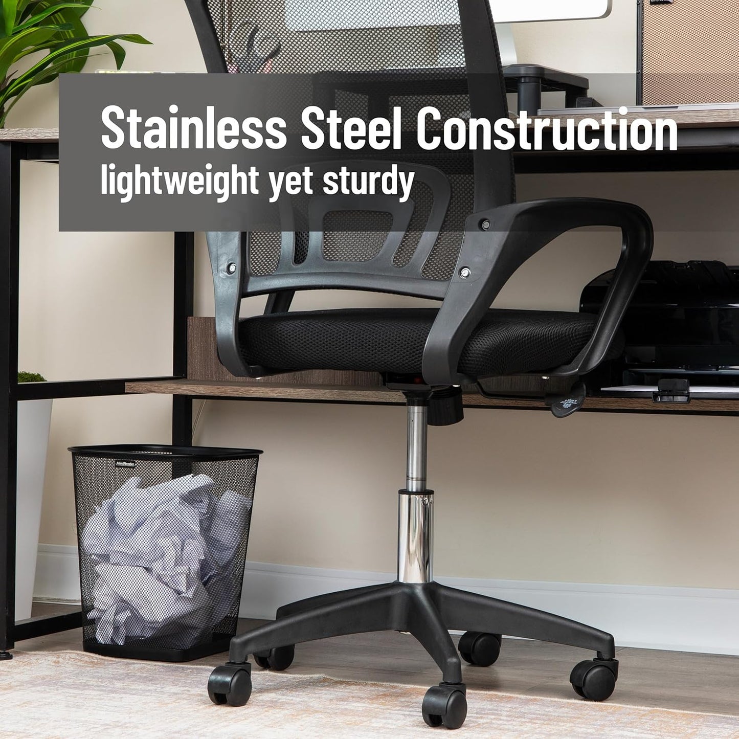 Mind Reader Mesh Trash Can, Waste Paper Basket, Square, Office, Metal Mesh, Set of 2, Black