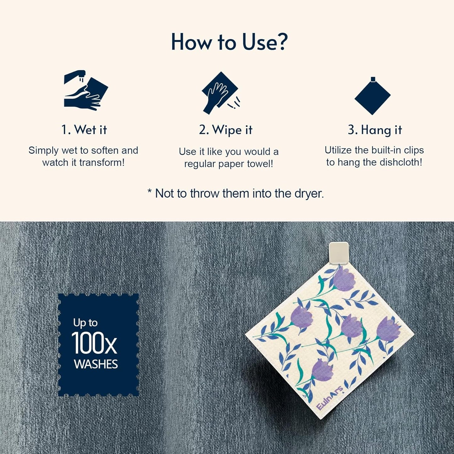 Swedish Dishcloths, 8 Pack Reusable Paper Towels with Clips, Non-Scratch Swedish Dish Towels for Kitchen, Super Absorbent Cellulose Dish Cloths, No Odor Cleaning Rags