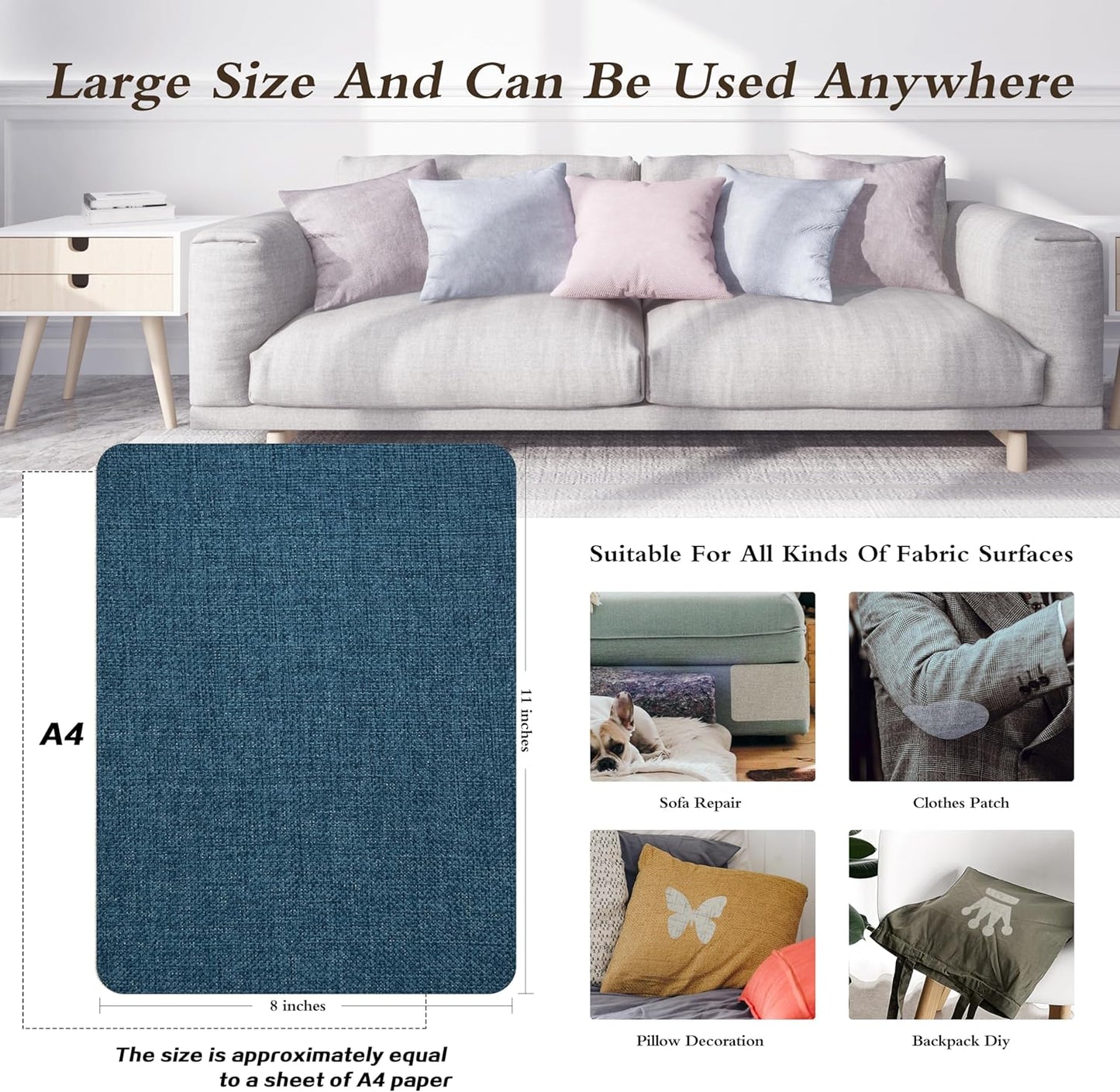 Coarse Linen Repair Patches, Self-Adhesive Linen Fabric Patches, 8X11 inch 2 PCS, Multi Color, Can be Used for Linen Sofa Repair and Linen Clothes Repair(8" x 11"-2PCS,Dark Blue)